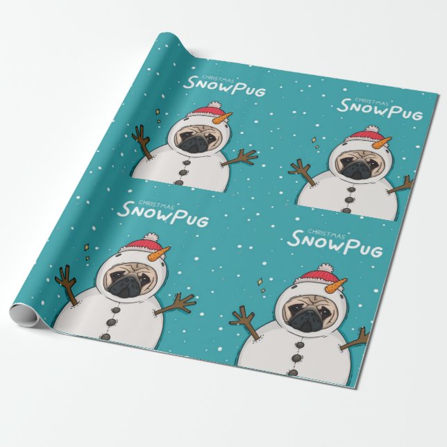 Papier Cadeau Pug neigeux de Noël (Déroulé)