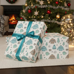 Papier Cadeau Pull douillet d'hiver & Cacao chaud mignon