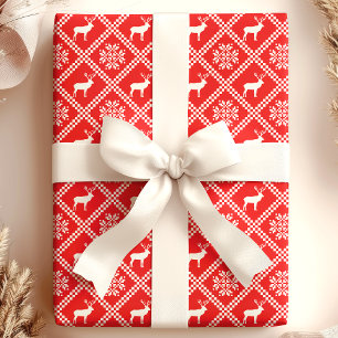 Papier Cadeau PULL-MAILLE DE NOËL Cerf Rouge