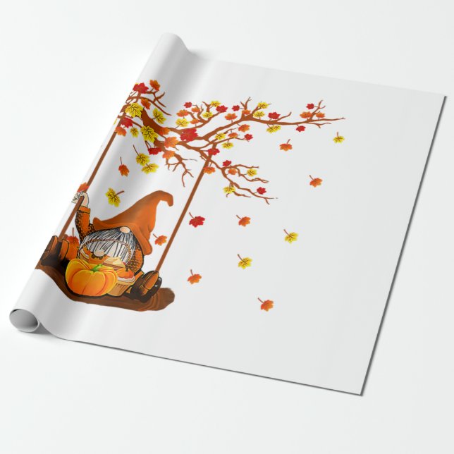 Papier Cadeau Pumpkin Gnomes Fall Autumn Leaves, Cute Thanksgivi (Déroulé)