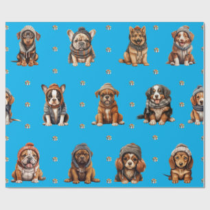 Papier Cadeau Puppies adorables 1 Noël Vacances en bleu