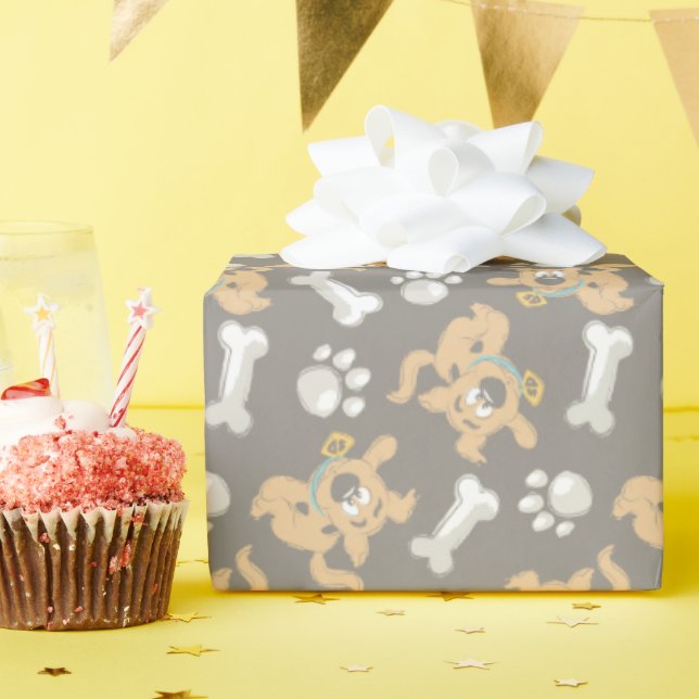 Papier Cadeau Puppy Scooby-Doo Bone & Motif Empreinte de patte (Fête d'anniversaire)