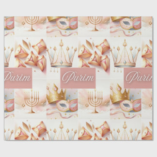 Papier Cadeau Purim Jewish Esther Pink Gold Watercolor Cute