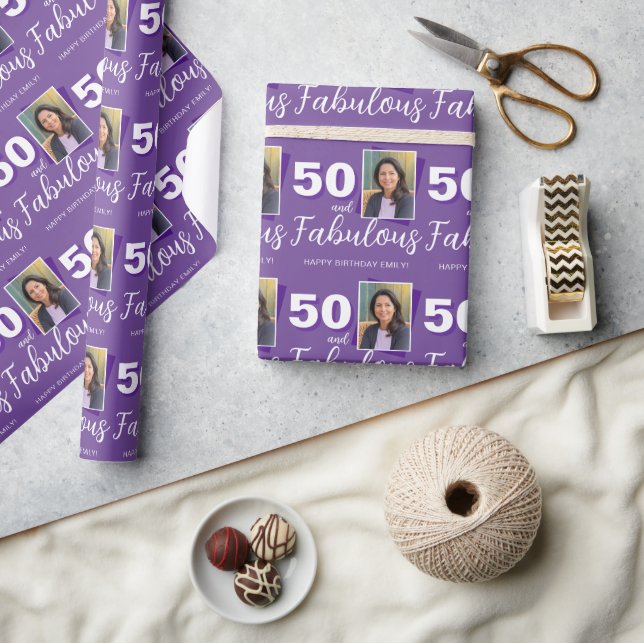 Papier Cadeau Purple 50 et fabuleux 50e anniversaire Photo (Artisanat)