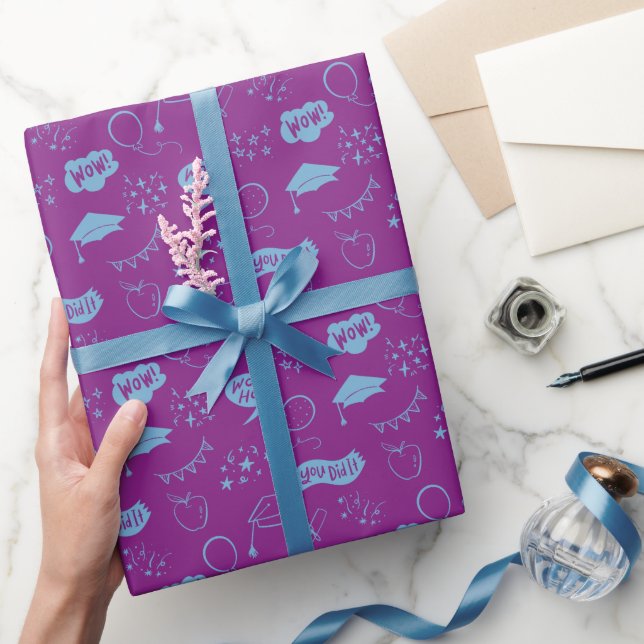 Papier Cadeau Purple Blue Graduation main dessinée Motif Scribbl (Cadeaux)