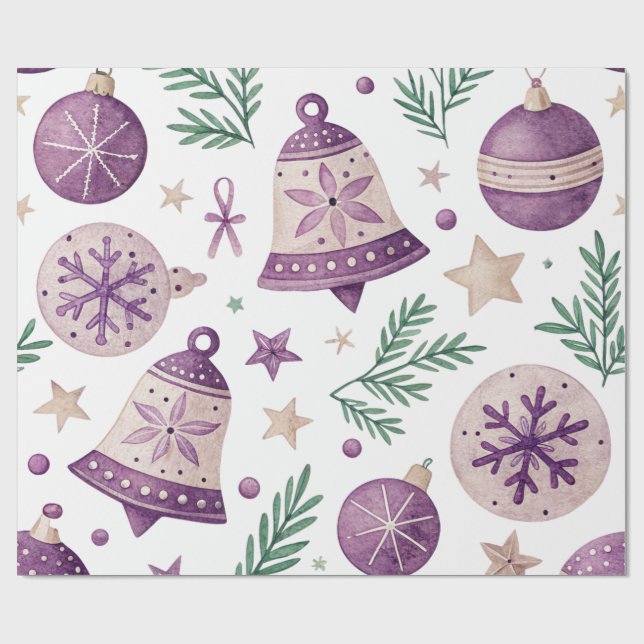 Papier Cadeau Purple Christmas Bells Wrapping Paper (Plat)