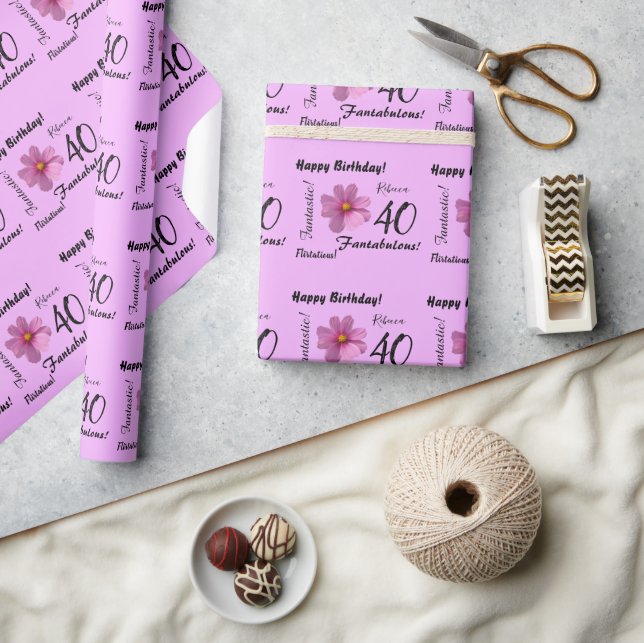 Papier Cadeau Purple Cosmos Flower 40 et Fabuleux anniversaire (Artisanat)
