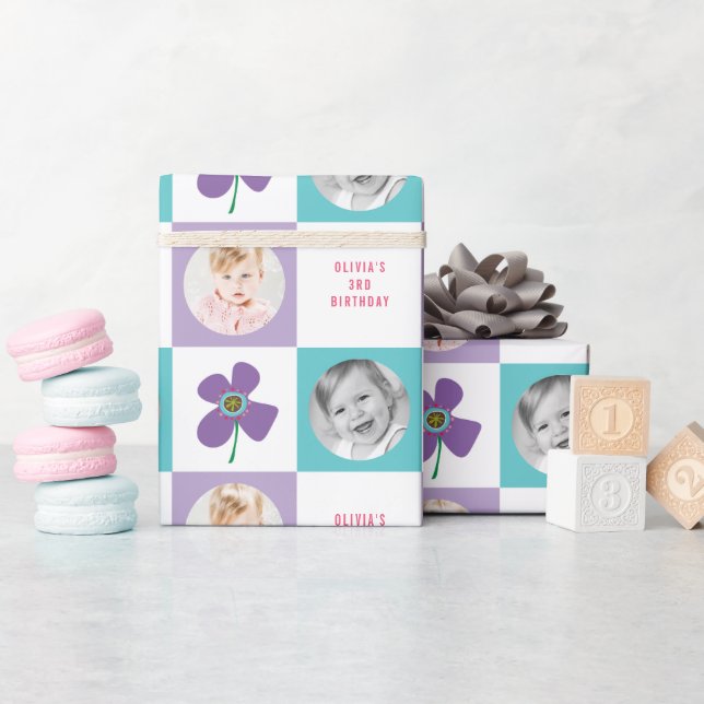 Papier Cadeau Purple Daisy Pop Flower Chic Cadeau Photo Annivers (Baby Shower)