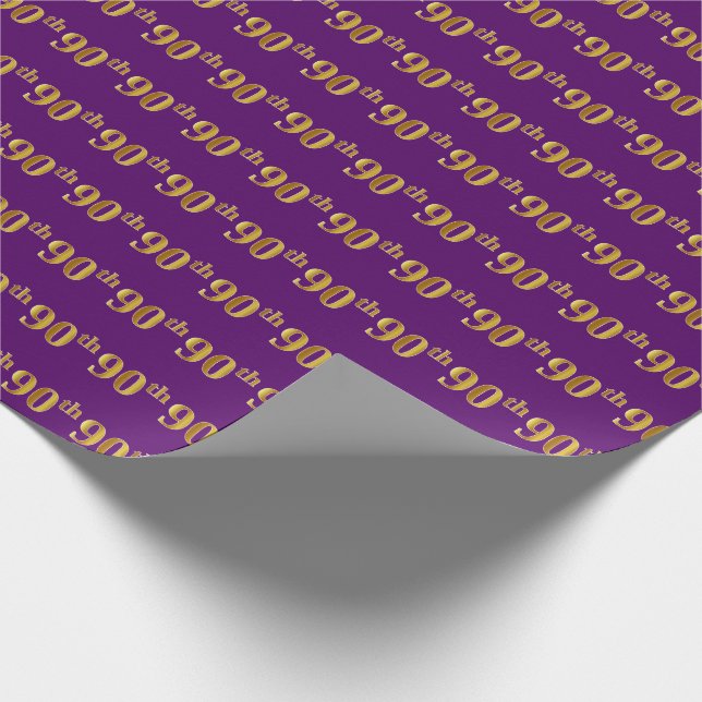 Papier Cadeau Purple, Faux Gold 90th (Ninetieth) (Coin)