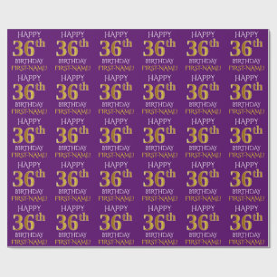 Papier Cadeau Purple, Faux Gold "HAPPY 36th BIRTHDAY"