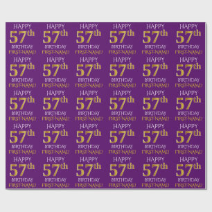 Papier Cadeau Purple, Faux Gold "HAPPY 57th BIRTHDAY"
