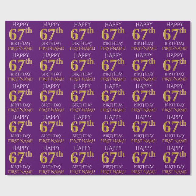 Papier Cadeau Purple, Faux Gold "HAPPY 67th BIRTHDAY" (Plat)