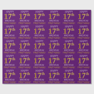 Papier Cadeau Purple, Faux Gold "HEUREUX 17ème anniversaire"