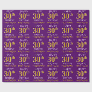 Papier Cadeau Purple, Faux Gold "HEUREUX 30e anniversaire"