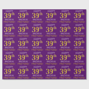 Papier Cadeau Purple, Faux Gold "HEUREUX 39e anniversaire"