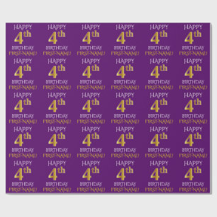 Papier Cadeau Purple, Faux Gold "HEUREUX 4e anniversaire"