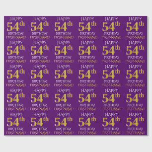 Papier Cadeau Purple, Faux Gold "HEUREUX 54e anniversaire"