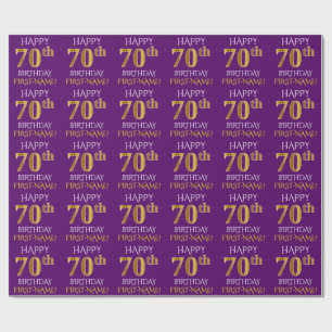 Papier Cadeau Purple, Faux Gold "HEUREUX 70e anniversaire"