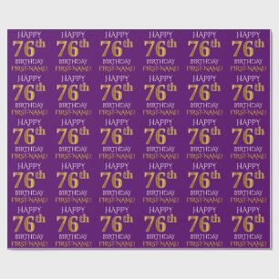 Papier Cadeau Purple, Faux Gold "HEUREUX 76e ANNIVERSAIRE"