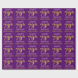 Papier Cadeau Purple, Faux Gold "HEUREUX 79e anniversaire"