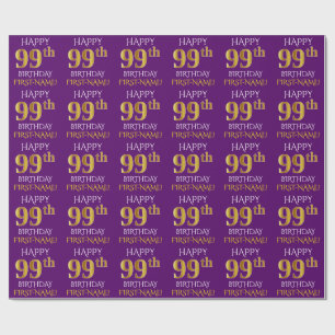 Papier Cadeau Purple, Faux Gold "HEUREUX 99ème anniversaire"