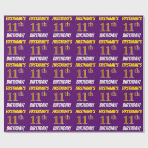 Papier Cadeau Purple, Faux/Imitation Gold, "11e ANNIVERSAIRE"
