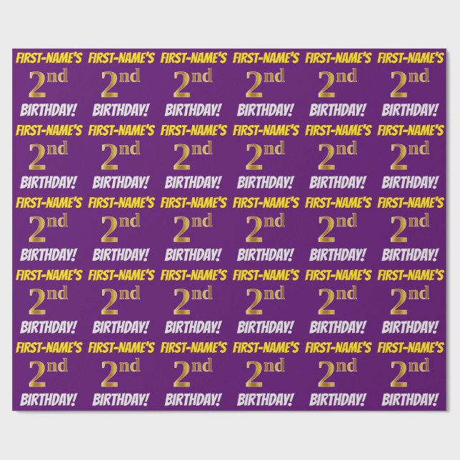 Papier Cadeau Purple, Faux/Imitation Gold, "2e anniversaire" (Plat)