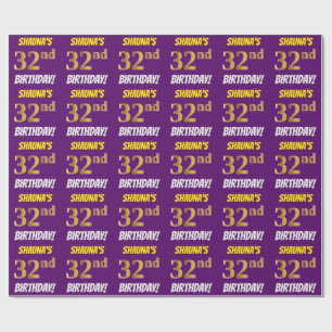 Papier Cadeau Purple, Faux/Imitation Gold, "32e anniversaire"