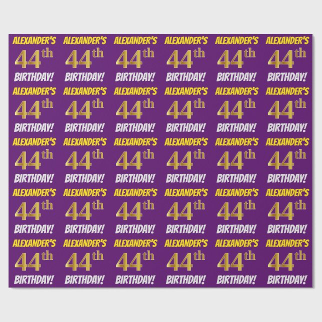 Papier Cadeau Purple, Faux/Imitation Gold, "44e anniversaire" (Plat)