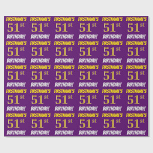 Papier Cadeau Purple, Faux/Imitation Gold, "51e ANNIVERSAIRE"