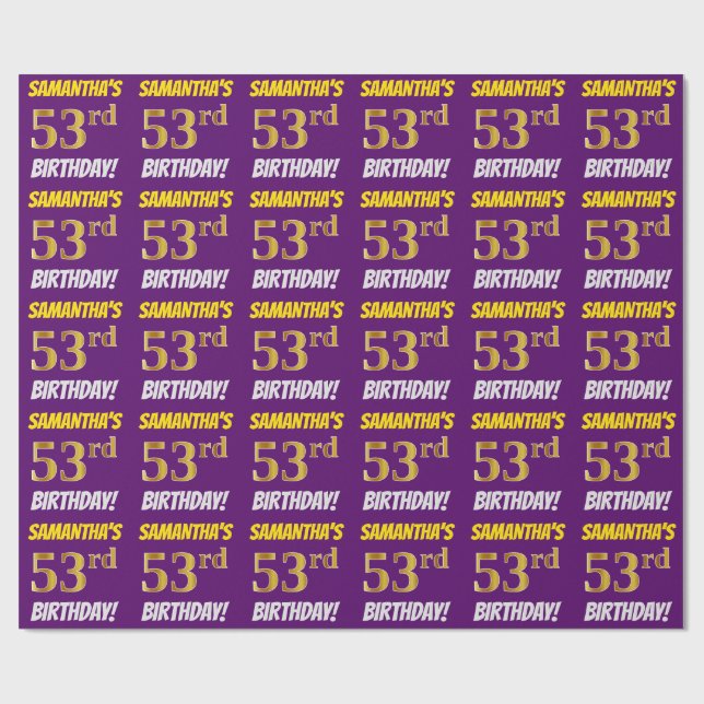Papier Cadeau Purple, Faux/Imitation Gold, "53e anniversaire" (Plat)