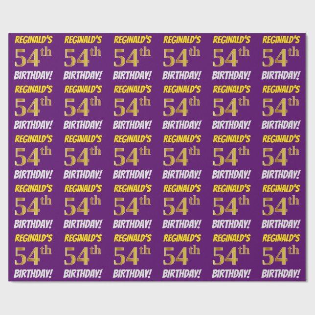 Papier Cadeau Purple, Faux/Imitation Gold, "54e anniversaire" (Plat)
