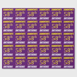 Papier Cadeau Purple, Faux/Imitation Gold, "58e ANNIVERSAIRE"