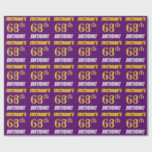 Papier Cadeau Purple, Faux/Imitation Gold, "68e ANNIVERSAIRE"