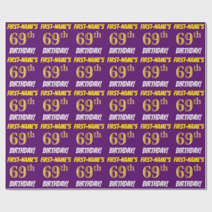 Papier Cadeau Purple, Faux/Imitation Gold, "69e ANNIVERSAIRE"