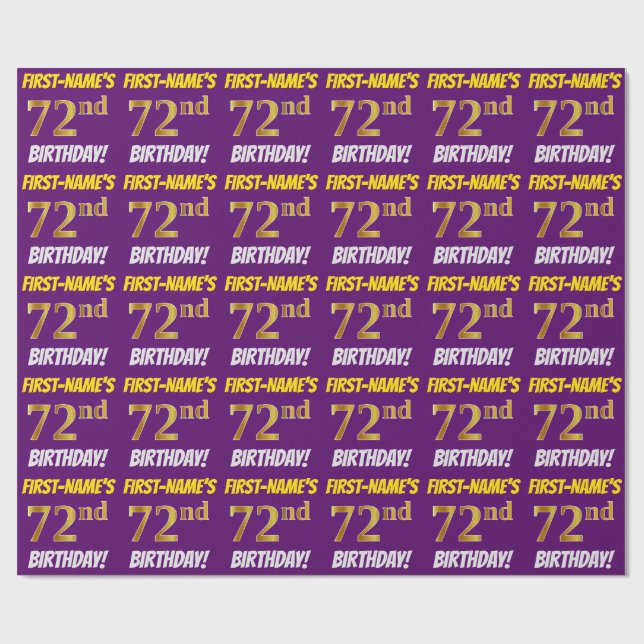 Papier Cadeau Purple, Faux/Imitation Gold, "72e anniversaire" (Plat)