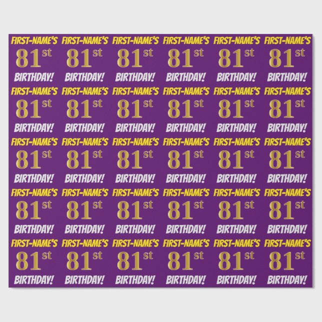 Papier Cadeau Purple, Faux/Imitation Gold, "81e ANNIVERSAIRE" (Plat)
