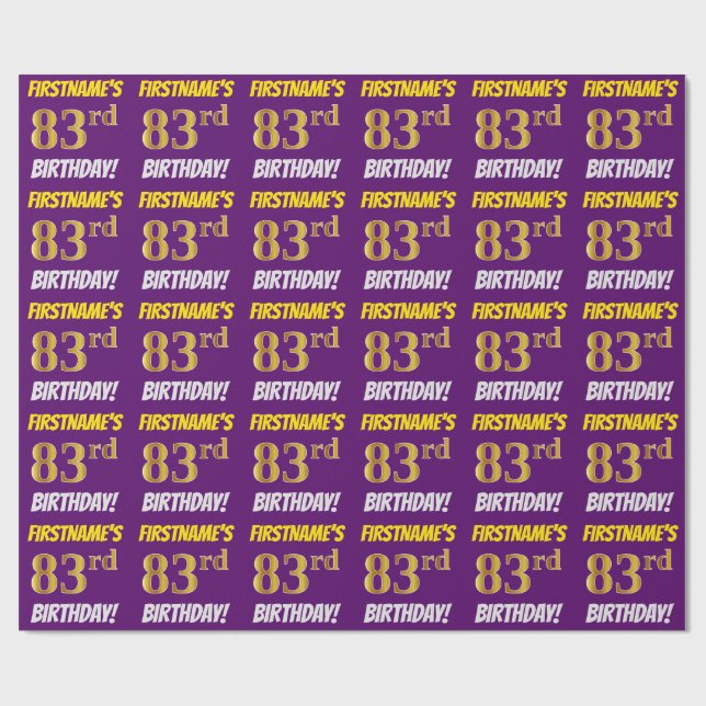 Papier Cadeau Purple, Faux/Imitation Gold, "83e anniversaire" (Plat)