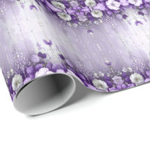 Purple Flowers with Dangling Pearls Wrapping Paper