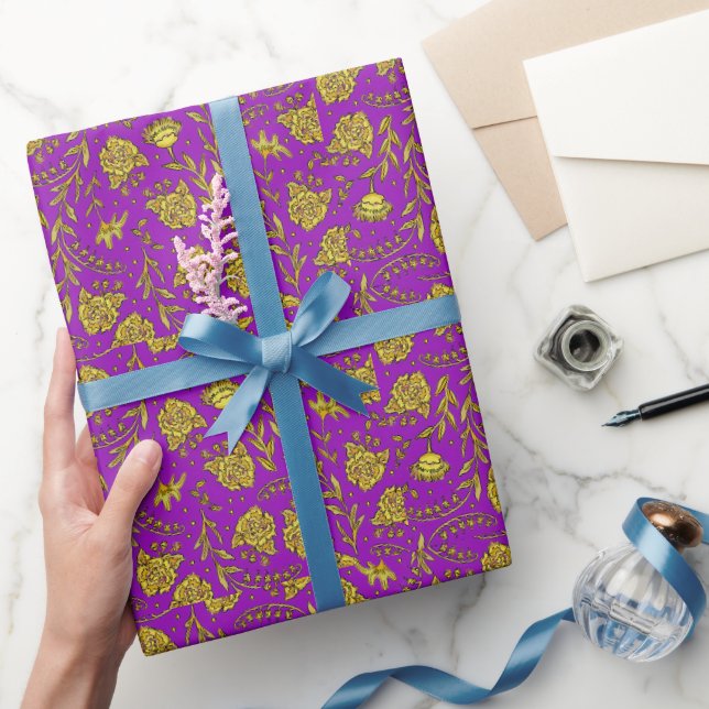 Papier Cadeau Purple & Gold Floral Wrapping Paper (Cadeaux)