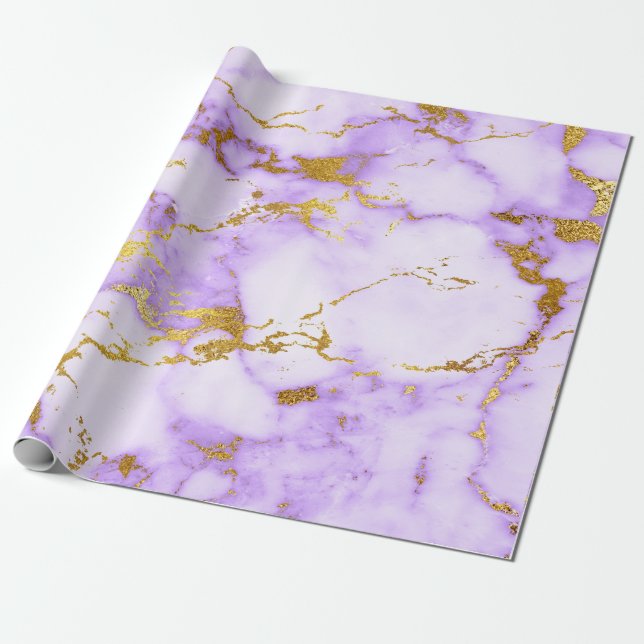 Papier Cadeau Purple Gold Pastel Marbre blanc brillant (Déroulé)