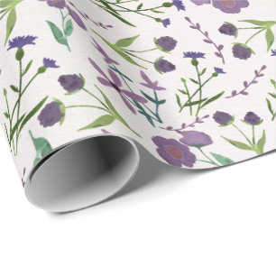 Papier Cadeau Purple Green Floral Aquarelle Cadeau pour elle