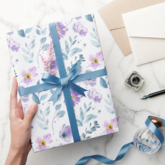 Papier Cadeau Purple Green Watercolor Wildflower