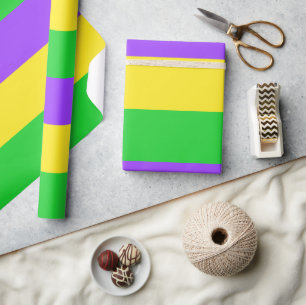 Papier Cadeau Purple Green Yellow Stripes Nouvelle-Orléans Mardi