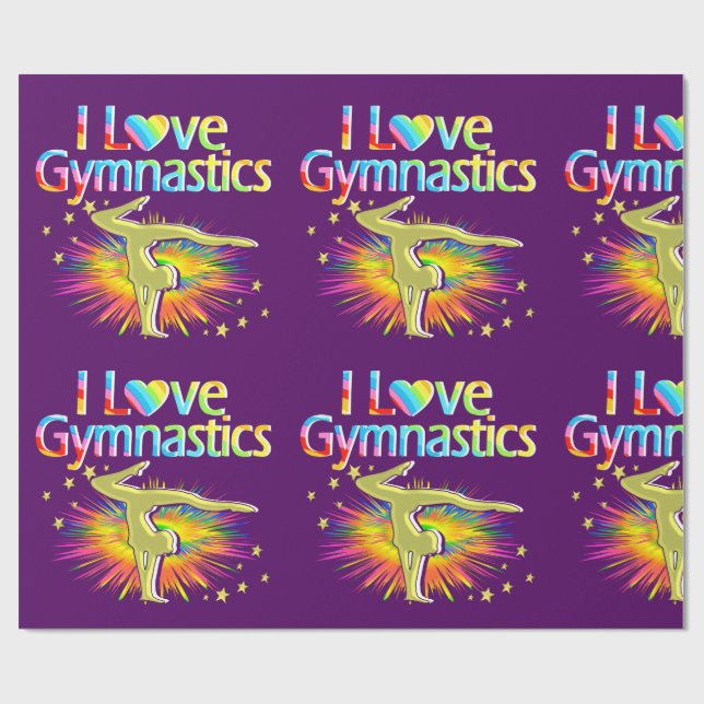 PAPIER CADEAU PURPLE I LOVE GYMNASTICS WRAPPER PAPIER (Plat)