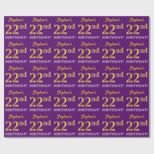 Papier Cadeau Purple, Imitation Gold Look "22e anniversaire"