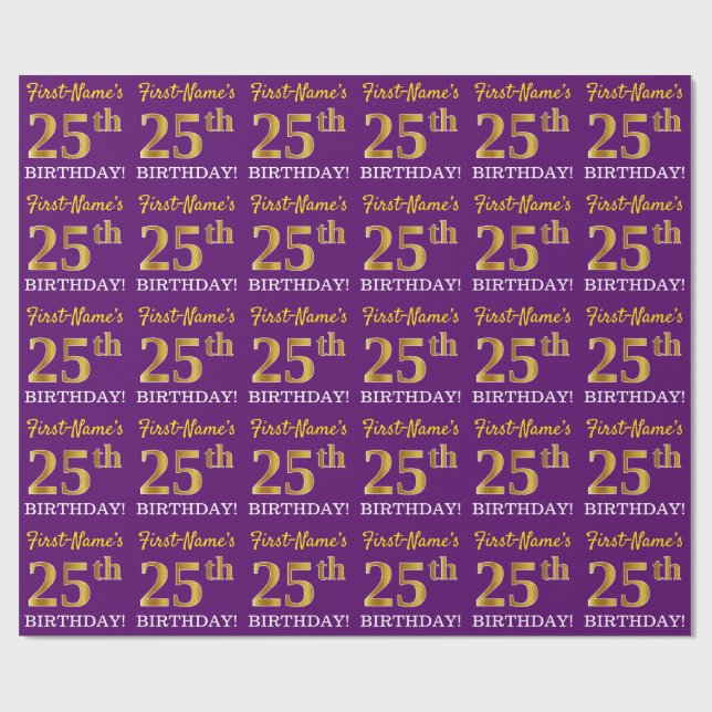 Papier Cadeau Purple, Imitation Gold Look "25ème anniversaire" (Plat)