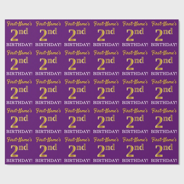 Papier Cadeau Purple, Imitation Gold Look "2e anniversaire" (Plat)