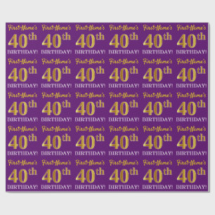 Papier Cadeau Purple, Imitation Gold Look "40ème anniversaire"