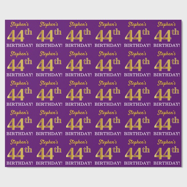 Papier Cadeau Purple, Imitation Gold Look "44e anniversaire" (Plat)